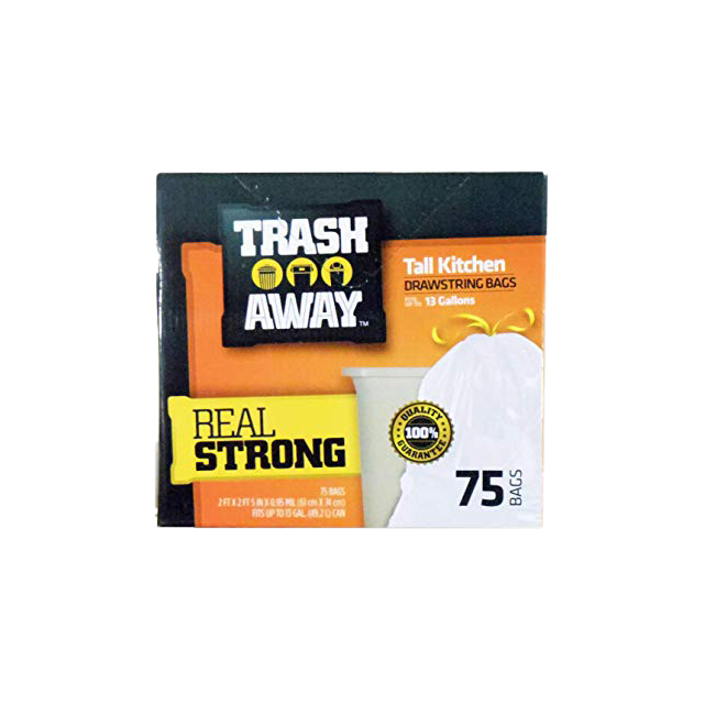 trash bag Bolsa De Basura Trash Away De 13 Galones Blanca Con Cordon 75 Piezas - Imagen 1