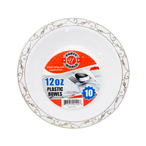 Platos Bowls Desechables Gold Pattern 12 oz, 10 Piezas