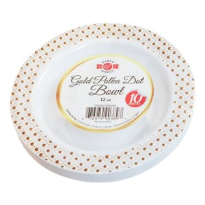 Platos Bowls Desechables Gold Polka Dot 12 Oz, 10 Piezas