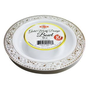Platos Desechables Bowl Motif Design-Gold 12 Oz, 10 Piezas