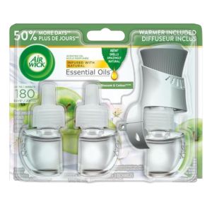 Air Wick Scented Oil Starter Kit (Warmer + 3 Refills), Apple Blossom & Cotton