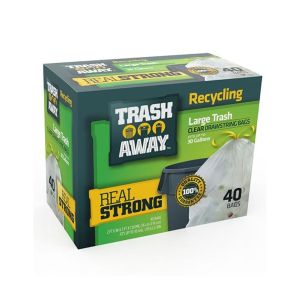 Bolsa De Basura Trash Away De 30 Galones Transparente Con Cordón (40 Ct.)