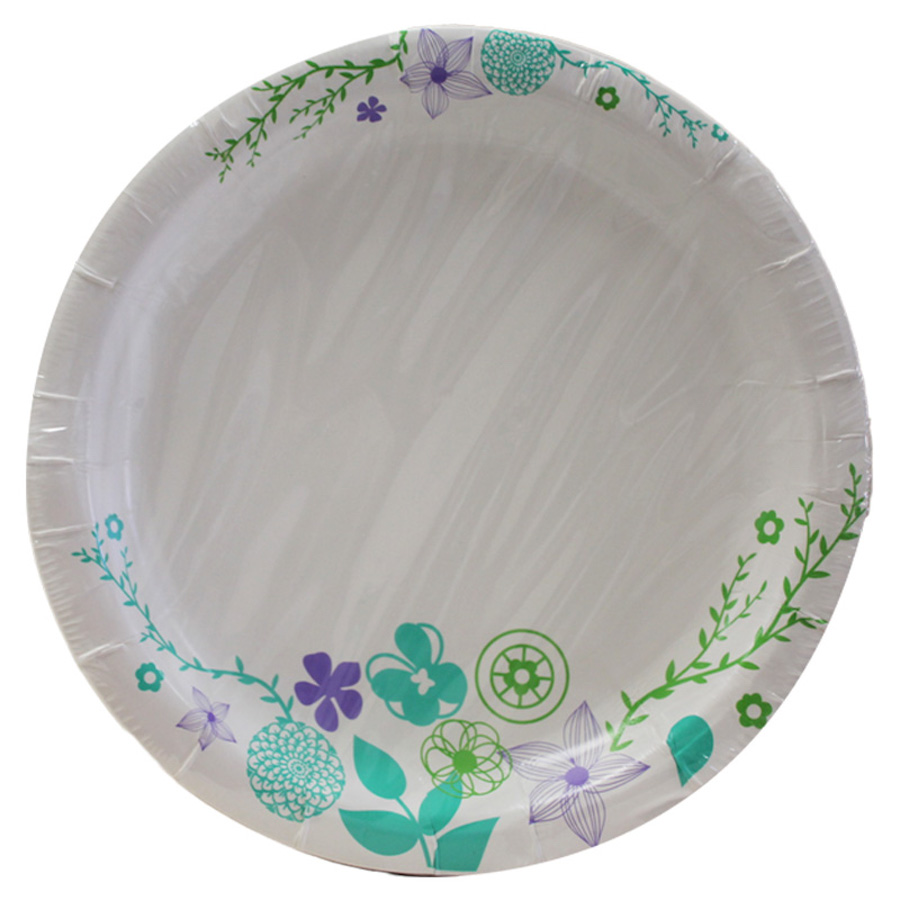 676979913087 Platos Desechables De Papel Leaves Design (6.75 In, 48 Ct.) - Imagen 1
