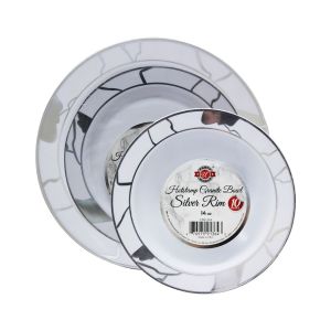 Set De Platos Desechables Hotstamp Granite Silver Rim
