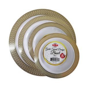 Set De Platos Desechables Gold Spiral Design