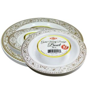 Set De Platos Desechables Motif Design-Gold