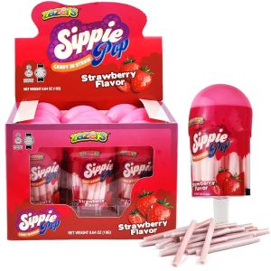 Zazzers Sippie Candy In Straw Pop Strawberry Flavor (12 Pack - 0.64 Oz)