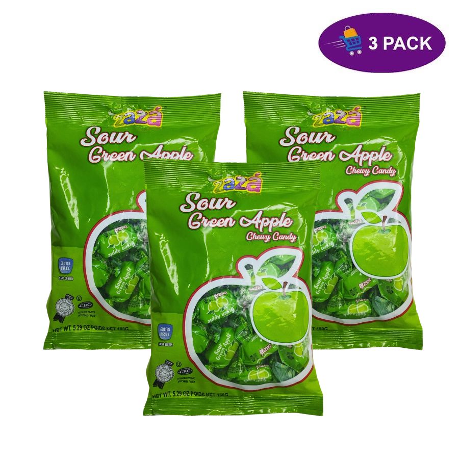 682063041093-2 Zazá Sour Green Apple Chewy Candy (Approx. 30 Pieces - Nt. Wt. 5.29 Oz) 3 x $ 3.75 - Imagen 1