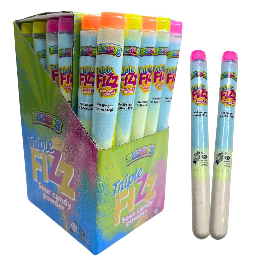 682063297407 Zazzers Triple Fizz Sour Candy Powder (30 Pack - 0.42 Oz) - Imagen 1