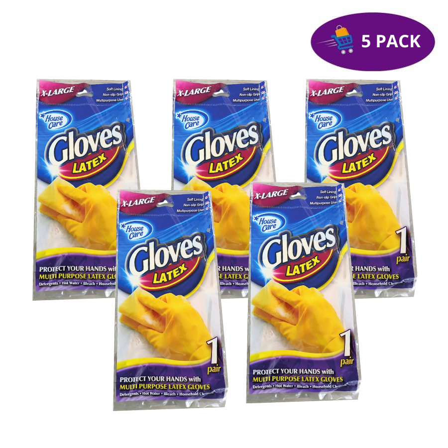 3 House Care 1 Par Guantes de látex multiusos Tamaño X - Large 5 x $5.00 - Imagen 1