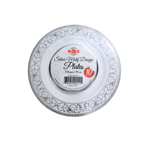 Platos Desechables Motif Design-Silver 7.5 Inch, 10 Piezas