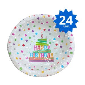 Party World  Platos Desechables  Happy Birthday (24 Plate - 9 Pulg)