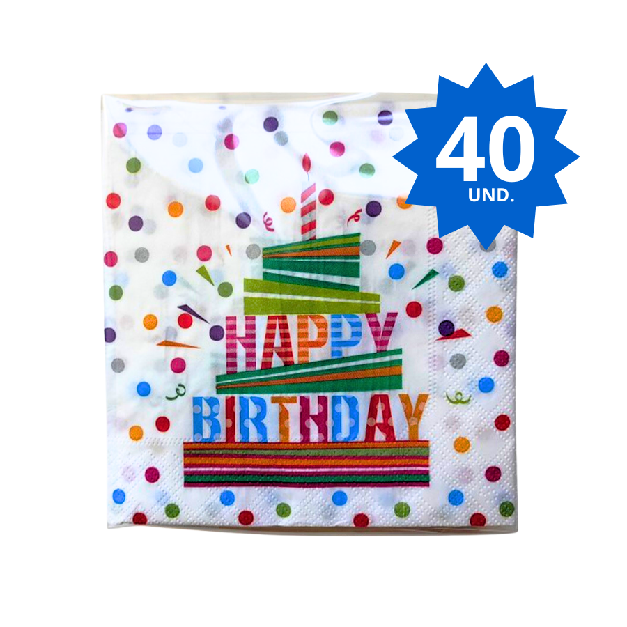 4 PACK (13) Party World Servilletas Happy Birthday (40 Pack - 13x13 Pulg.) - Imagen 1
