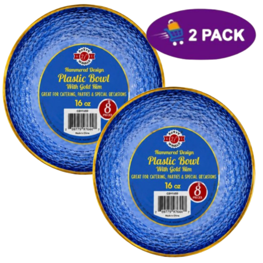 500 ml (15) Platos Desechables HAMMERED DESIGN PLASTIC BOWL 16oz Azul (8unidades) 2x$4.50 - Imagen 1