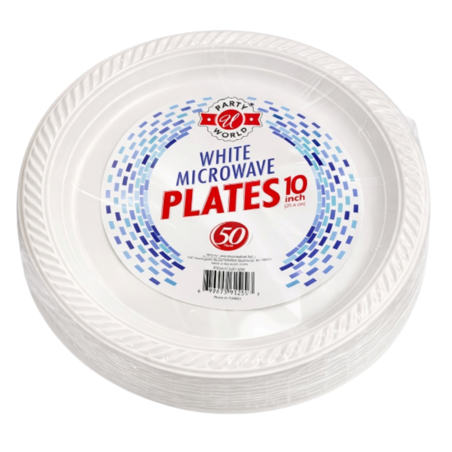 676979915807 Party World Platos Desechables WHITE MICROWAVE 10”(50 Platos) - Imagen 1