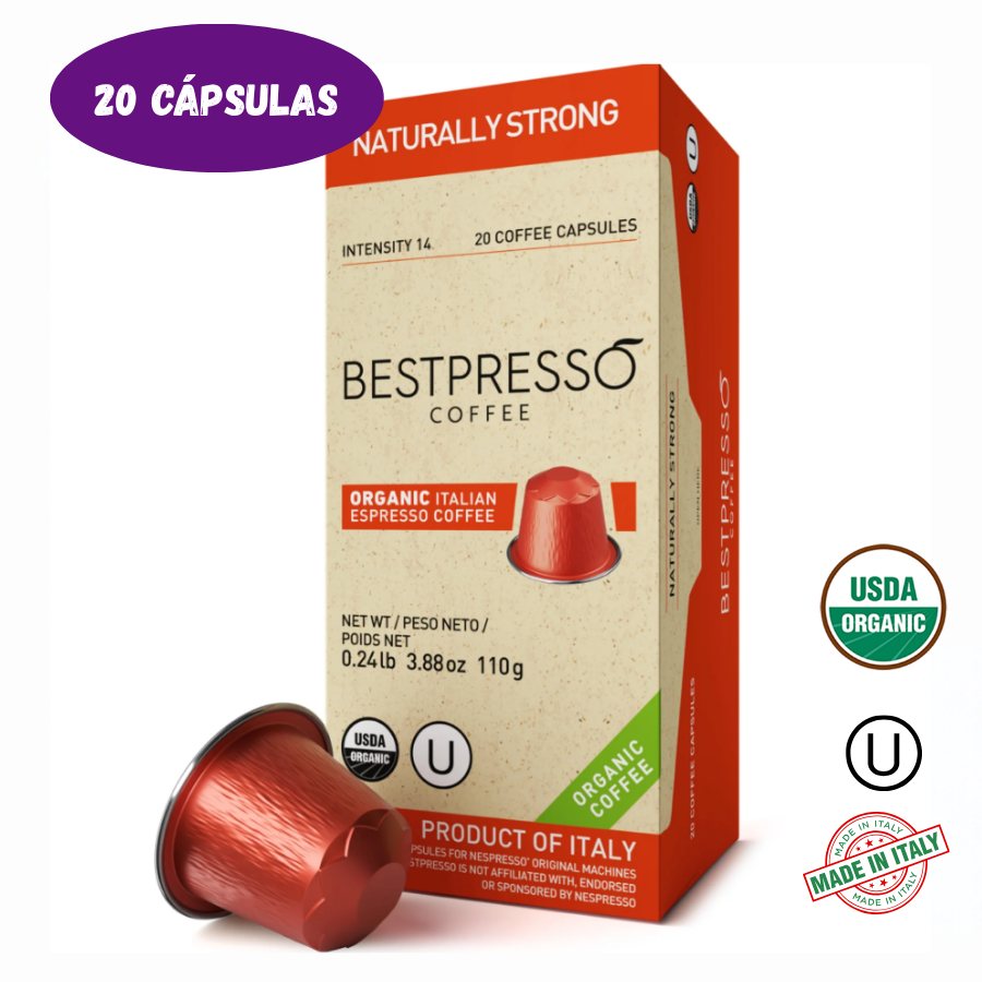 0586 Bestpresso Coffee Organic Italian Expresso Coffee Naturally Strong intensidad 14 (20 Cápsulas) $10.50 - Imagen 1